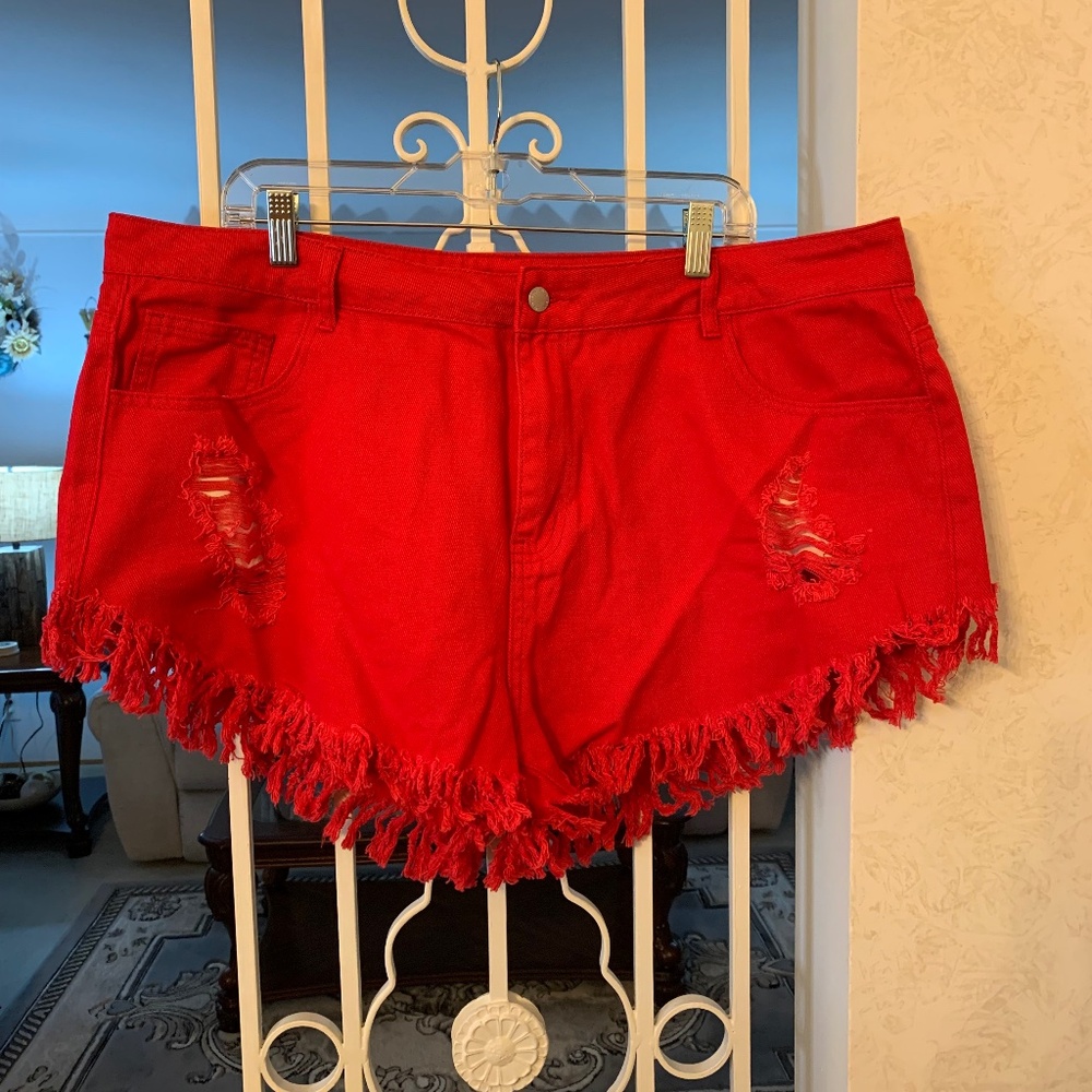Cute Red SHEIN Fringed Shorts Size 3XL